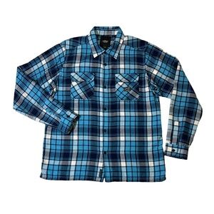 Alpinestars mens XL blue white polyester blend flannel button up casual shirt